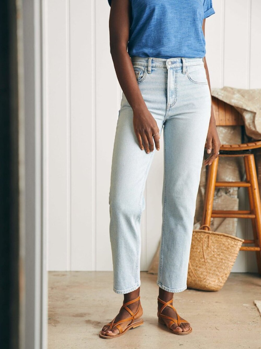 NEW FAHERTY  Organic Cotton Slim Straight Ankle Denim Jeans 30 X 27